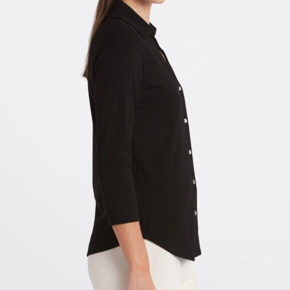 NWT Beacon Apparel Black Top with mother of pearl buttons Large - Picture 3 of 11